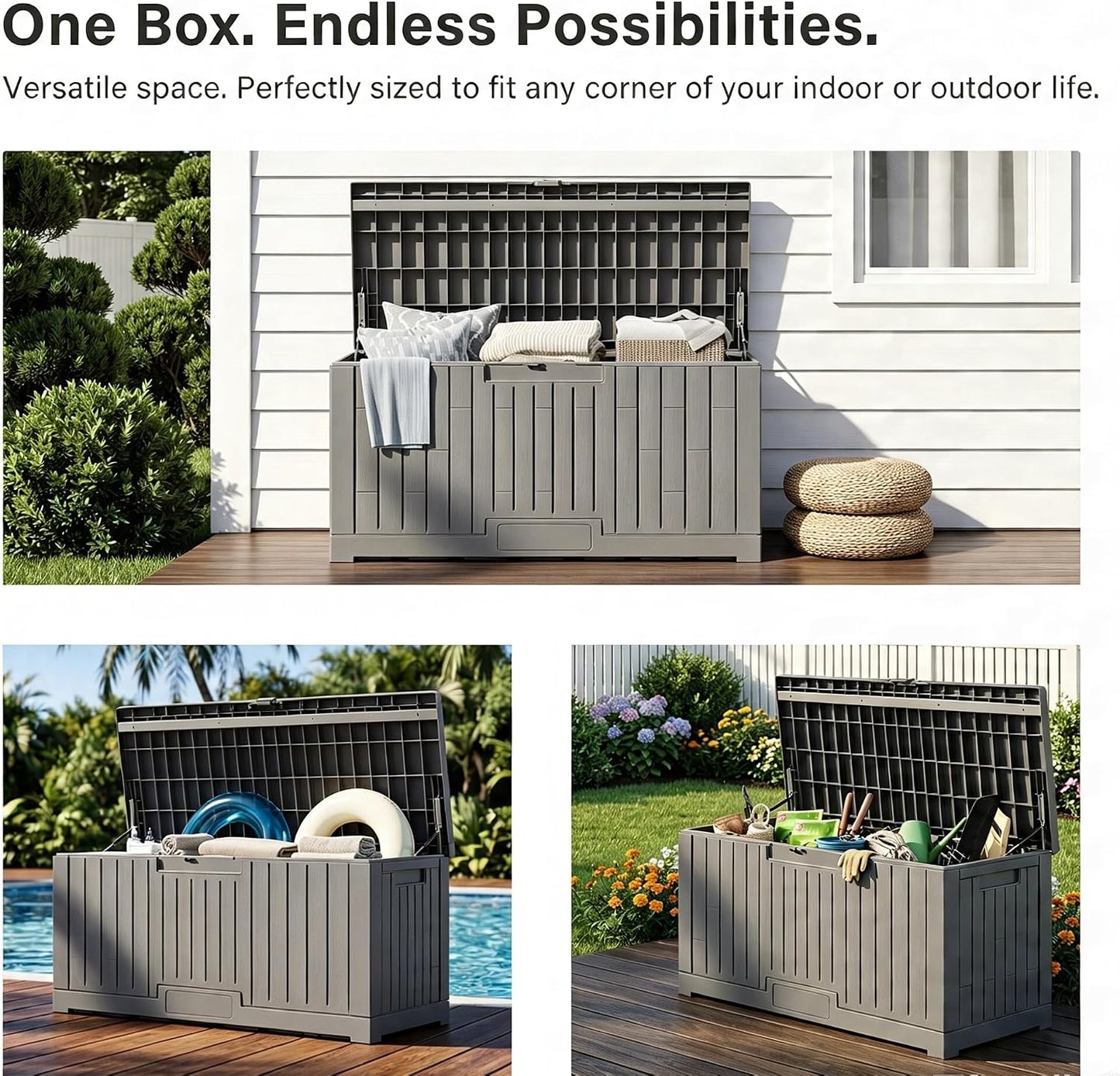 LAUSAINT HOME 320 Gallon Resin Deck Box, Package Delivery Box with Lockable Lid, Waterproof Outdoor Storage Box For Garden Tools, Patio Cushions(320 Gallon,Black)