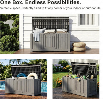 LAUSAINT HOME 320 Gallon Resin Deck Box, Package Delivery Box with Lockable Lid, Waterproof Outdoor Storage Box For Garden Tools, Patio Cushions(320 Gallon,Black)