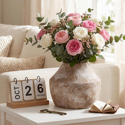 CUCUMI Ceramic Vase Set of 5, Home Decor Farmhouse Décor Handmade Pottery Vases for Pampas Grass, Dried Fresh Flowers, Table, Living Room, Kitchen, Shelf, Entryway Mantel Neutral Tones