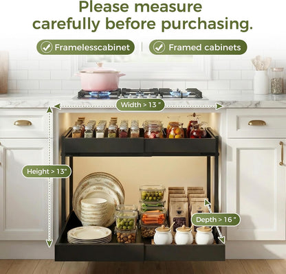 Abalter Expandable Pull Out Cabinet Organizer, 2-Tier Slide Out Drawer for Kitchen Cabinets, Adjustable Width 12–18.5", Slide Out Shelves for Kitchen, Bathroom, Pantry, Heavy Duty Caddy(White)