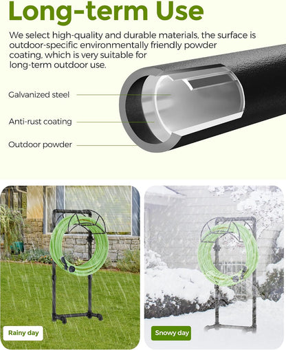 LAND·VOI Freestanding Garden Water Hose Storage Holder Stand for Outside, 160-Ft Hose Heavy Duty Metal Hanger Reel Organizer Outdoor Yard Lawn, Standing Keeper Rack with Ground Stake, Black GHH01B