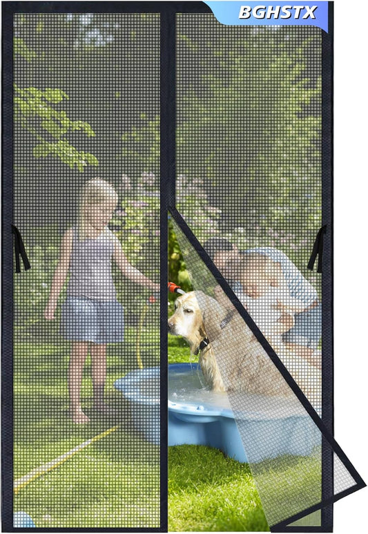 Magnetic Screen Door - Bugs Out, Breeze in - Heavy Duty Double-Stitched Mesh,Hands-Free Design - Pet and Kid Friendly, Fits Front/Sliding/Patio Doors