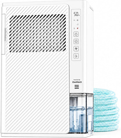 AEOCKY 10 Pints/Day Small Rotary Desiccant Dehumidifier, 1000 Sq.Ft Hands-Free Drainage with Drain Hose for Bathroom Bedroom RV Closet Laundry Room, Never Frost, Humidistat, 85oz Tank, Quiet