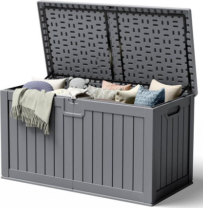 32 Gallon Deck Box Outdoor Indoor Waterproof Storage Box for Patio Furniture, Pool Accessories, Garden Tools, and Cushion Storage, Black