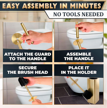 Black Toilet Brush and Holder Set - Slim Matte Design that Fits Anywhere - Stainless Steel Toilet Bowl Brush and Holder with 2 Rounded Corners, Replaceable Head, Removable Inner Bowl & Splash Guard