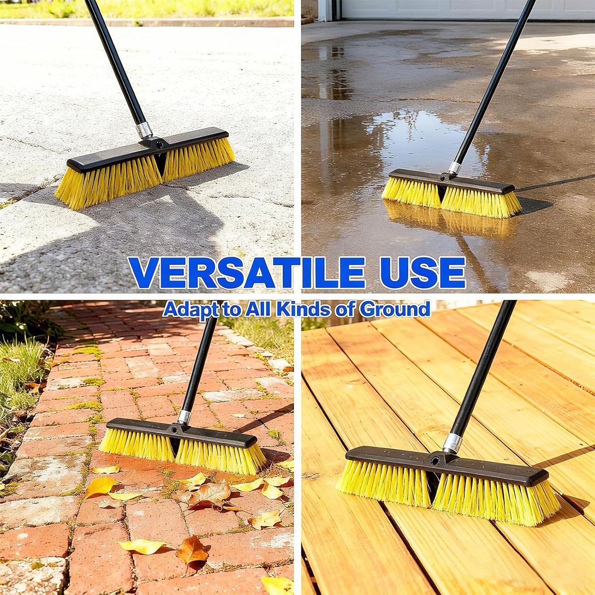 18 Inches Push Broom Outdoor- Heavy Duty Broom with 63" Long Handle,for Cleaning Outdoor or Indoor Tile, Garage, Floor, Deck