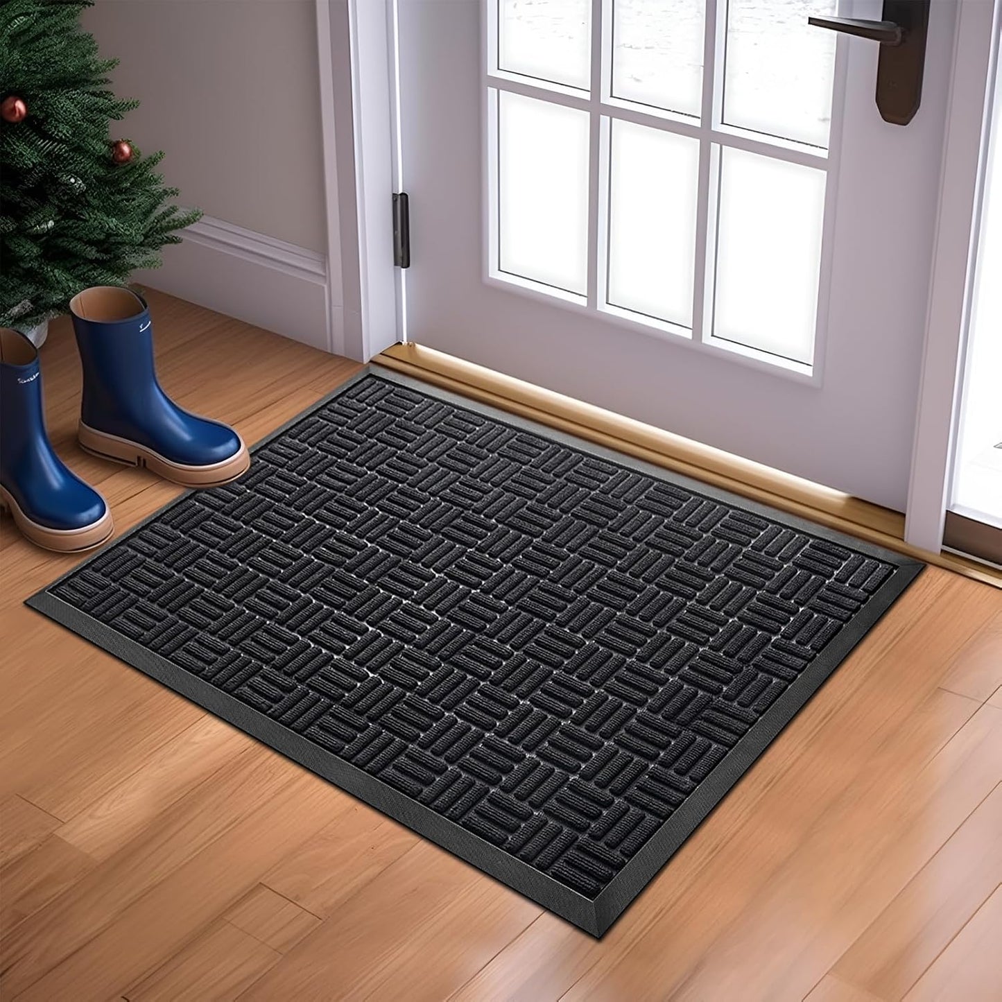 Mibao Front Door Mat, Heavy Duty Durable Welcome Mat for Outdoor Indoor, Dirt Trapper Waterproof Super Absorbent Door Mat for Entryway Outside Patio Porch, 29.5" x 17", Grey