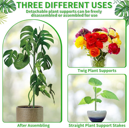 ROADPLUM 4 Pack 39.37" Detachable Twig Plant Support Stakes Set, Blends in to Plant, Branch Plant Sticks with Orchid Clips Twist Plant Ties, Twig Trellis for Indoor Outdoor Plants Potted Plants Flower
