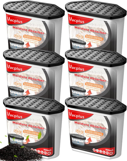 Vacplus Moisture Absorbers 6 Pack, Portable Humidity Absorber Boxes for Your Bathroom, Closet & Car, Dehumidifier with Fragrance Free, 10.5 Oz