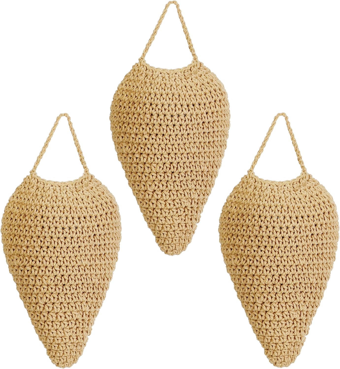 3 Pack Large Crochet Wasp Nest Decoy Handmade Fake Wasp Nest Decoy | Faux Wasp Nest Deterrent for Outdoor Hanging for Wasps Hornets, Hornets Nest Decoy for Patio and Eaves, Beige