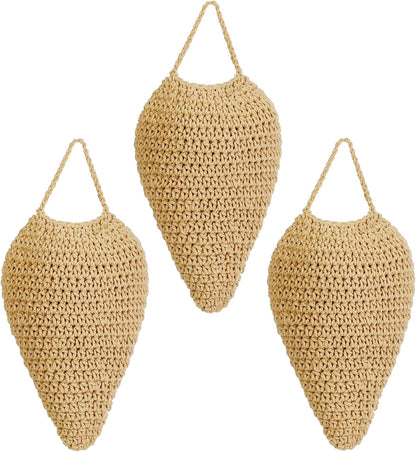3 Pack Large Crochet Wasp Nest Decoy Handmade Fake Wasp Nest Decoy | Faux Wasp Nest Deterrent for Outdoor Hanging for Wasps Hornets, Hornets Nest Decoy for Patio and Eaves, Beige