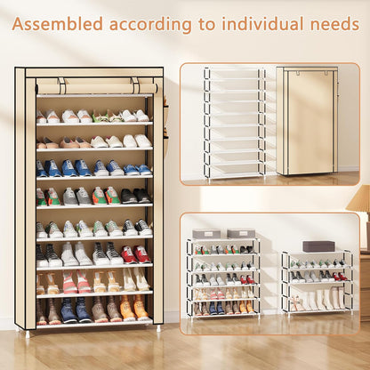 Laiensia 9-Tier Vertical Shoe Rack Organizer, Space Saving Shoe Storage Organizer, Non-Woven Cover Shoe Shelf Holds 36-45 Pairs for Bedroom, Hallway, Closet Entryway, Black