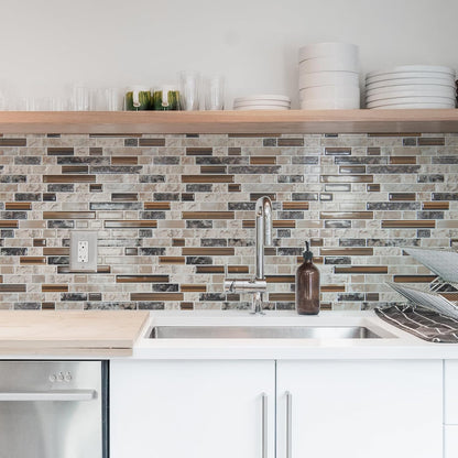 Art3d 10-Sheet Heavy-Duty Peel and Stick Backsplash, Waterproof Wall Tiles Stick on Kitchen Backsplash Living Space, Beige & White