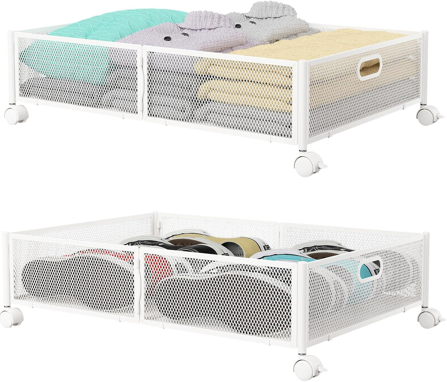 Under Bed Storage, Under the Bed Storage Containers with Wheels, Under Bed Shoe Storage Organizer Drawer for Bedroom Clothes Shoes Blankets -2Pack
