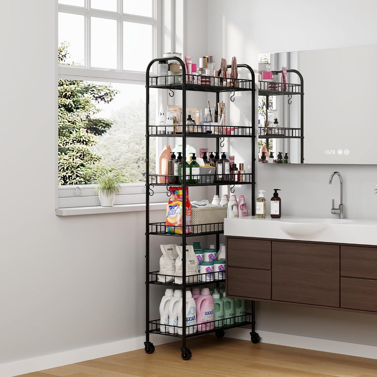 Slim Rolling Storage Cart with Wheels, Metal 6 Tier Spice Rack Mobile Shelving Unit Organizer Kitchen Utility Cart for Office Bathroom Kitchen Laundry Room Narrow Places (6inches)