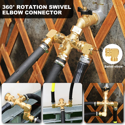 Garden Hose Splitter High Flow Splitter No Restricted-Flow Connector Heavy Duty Brass Hose Splitter with Shut Off Valves 3 way Hose Bib Adapter (Cross 3 way)