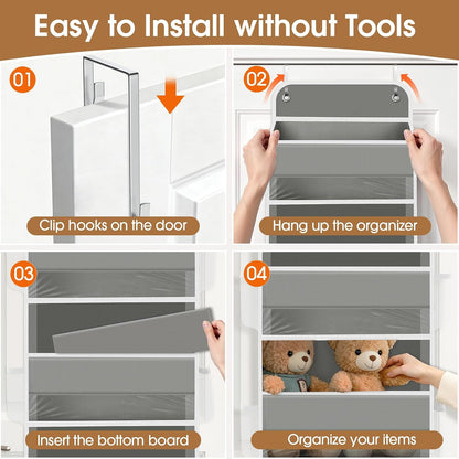 WISELIFE Over The Door Organizer Storage with 4 Large Pockets Door Hanging Organizer with Clear Windows behind The Door Storage for Nursery Bedroom Bathroom Pantry Closet and Baby Essentials Dark Grey