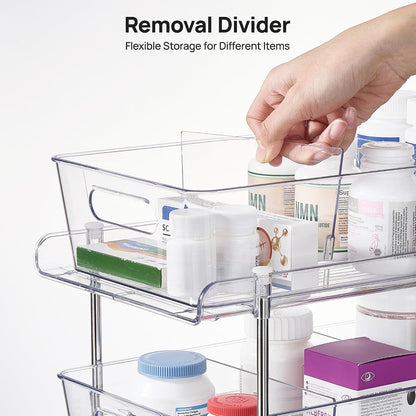 Vtopmart 2 Tier Bathroom Storage Organizer, 2 Pack Clear Under Sink Organizers Vanity Counter Container, Cabinet Drawers Bins, Pull-Out Organization with Track for Pantry, Kitchen