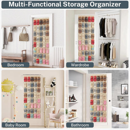 40 Large Mesh Pocket Over the Door Shoe Organizer,Hanging Shoe Rack for Door,Hualleko Shoes Organizer Hanger with Large Capacity, Shoes Storage Holder Sturdy Non-woven Fabric - Stores 20 Pairs (White)