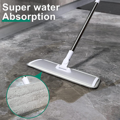 18" Professional Microfiber Mop Floor Cleaning System, Flat Mop with Stainless Steel Handle, 4 Reusable Washable Mop Pads, Wet and Dust Mopping for Hardwood, Vinyl, Laminate, Tile Cleaning