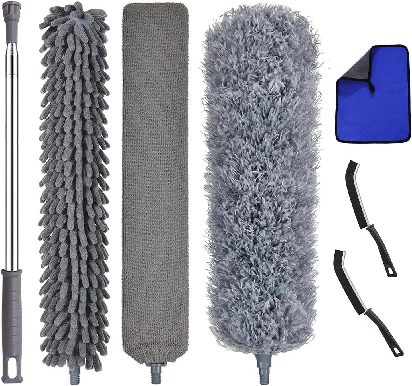 4 Pcs Microfiber Cobweb Duster with 100-inch Extendable Pole, Washable and Reusable Feather Cleaning Duster Kit with 3 Duster Heads,Dusters for Cleaning with Telescopic Pole for High Ceiling Fan
