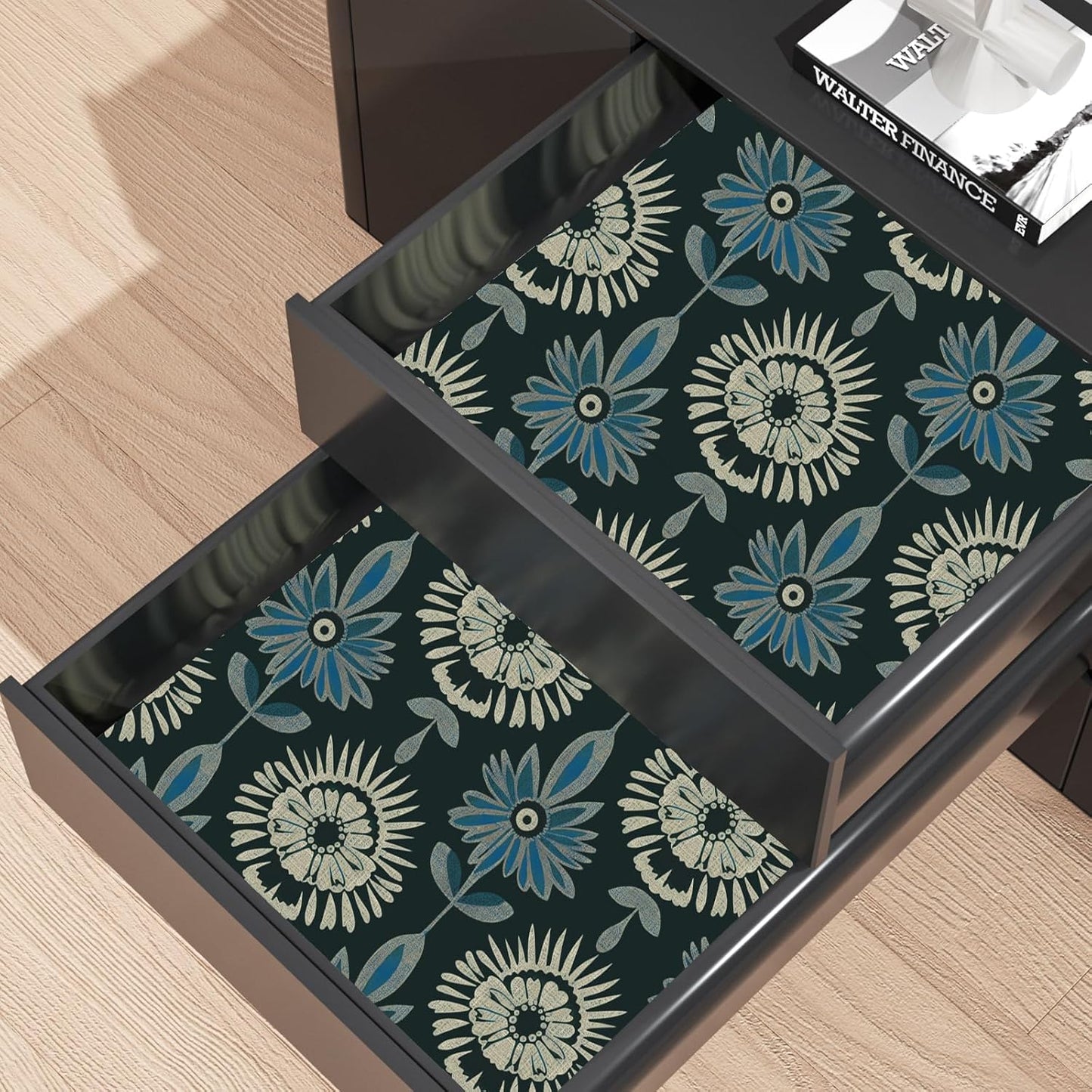 BOKEBEVE Leaves Contact Paper Floral Wallpaper Stick and Peel Boho Damask Wall Paper for Liner Drawer Cabinet Backsplash Renter Friendly Waterproof 17.5 x 118In