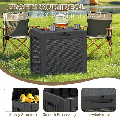 Outdoor Storage Box, 45 Gallon Deck Box with Lockable Lid, Waterproof Resin Storage Bin for Cushions, Garden Tools, Patio Furniture, Grey