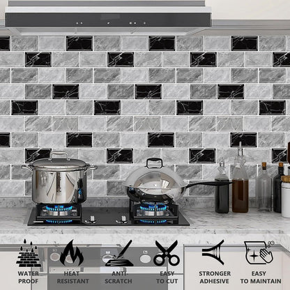URCOLOR 10-Sheet Subway Tile Peel and Stick Backsplash for Kitchen,12"x12" Self Adhesive Wall Tiles Sticker on Back Splashes for Bathroom Gray Marble Design