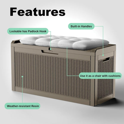 320 Gallon Waterproof Outdoor Storage Box, UV Resistant Resin Deck Box with Hydraulic Rod for Reinforced Stability, Perfect for Patio, Garden, and Pool（Black，320 Gallon）