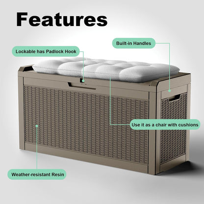 125Gal Outdoor Storage Box, Lockable Deck Box with Hydraulic Lid | Waterproof UV-resistant, Durable outdoor bin for patio cushions, pool accessories & garden tools. Keeps contents secure & dry