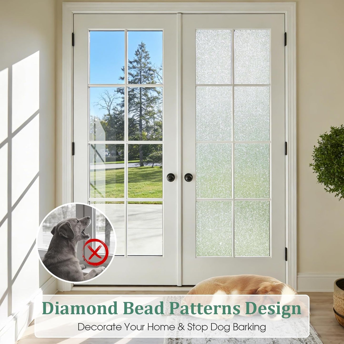 Coavas Frosted Glass Window Privacy Film, Opaque Static Cling No Glue Removable, UV & Heat Blocking Anti-Glare, Renter Friendly Decorative Covering for Bathroom Bedroom Door, 17.5 x 78.7 in