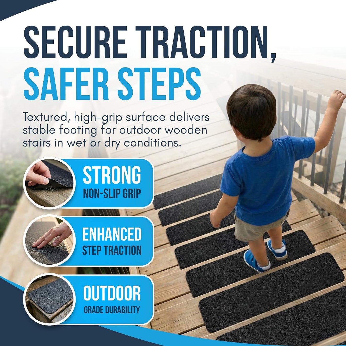 Clear Non Slip Stair Treads for Wooden Steps Indoor (20 Pack) - 30” x 6” Wide Transparent Peel and Stick Stair Treads Non Slip, Indoor Safety Strips for Wood Stairs, Stair Grips for Elderly and Pets