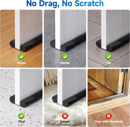 2 Pack Door Draft Stopper, Under Door Sweep Blocks Cold Air & Noise, Energy Saving, Adjustable Weather Stripping Seal, Heavy-Duty Non-Slip Design for Exterior/Interior Doors, Easy to Install