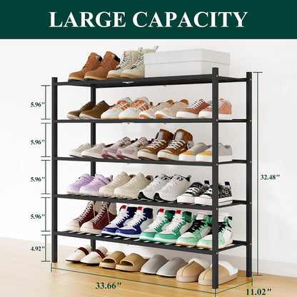 Smiry Bamboo Shoe Rack, 3 Tier Free Standing Wooden Shoe Organizer, Stackable Wood Shoe Storage Shelf for Closet, Entryway, 12 Vertical Slats, 2+1 Stack Standard Legs, 26.8"x11"x19.5", Natural