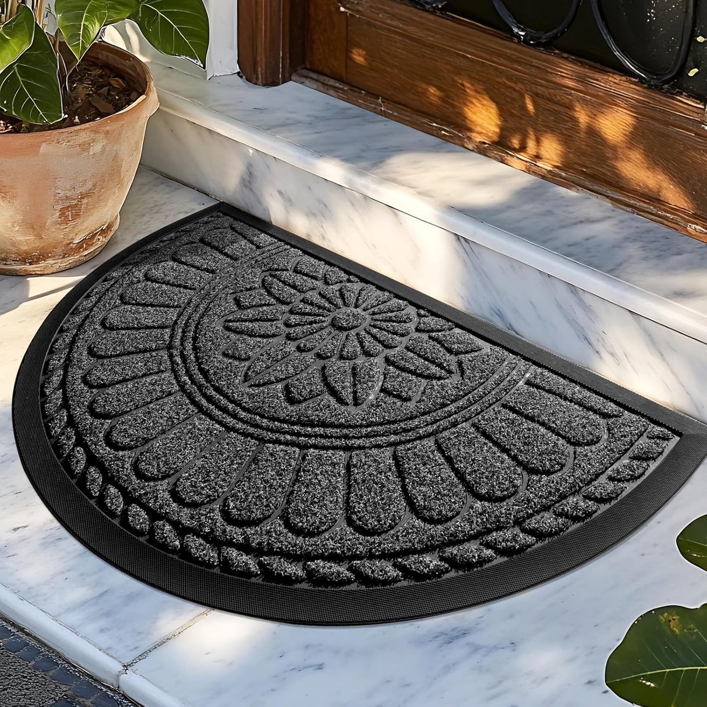 Mibao Front Door Mat Indoor Outdoor Entrance, Semicircular Entrance Mat, Half Round Waterproo Non-Slip Durable Rubber Door Mats, Low Profile Heavy Duty Doormat for Garage, Patio, 30" x 18", Yellow