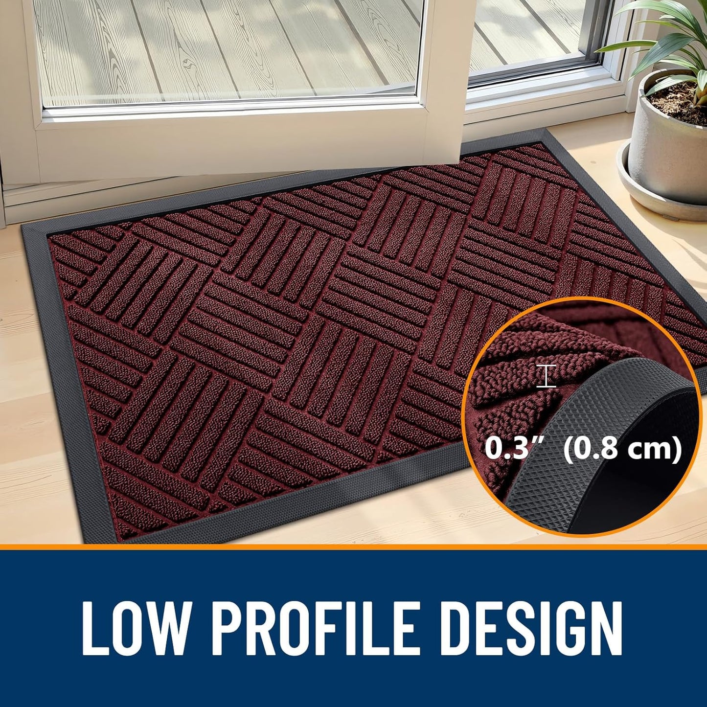 OLANLY Front Door Mat Outside Entrance 29.5x17, Absorbent, Heavy Duty Sturdy Natural Rubber Doormat Indoor Outdoor, Stain and Fade Resistant, Non-Slip Low Profile Floor Mat for Entryway, Grey Diamond