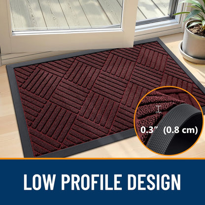OLANLY Front Door Mat Outside Entrance 29.5x17, Absorbent, Heavy Duty Sturdy Natural Rubber Doormat Indoor Outdoor, Stain and Fade Resistant, Non-Slip Low Profile Floor Mat for Entryway, Grey Diamond