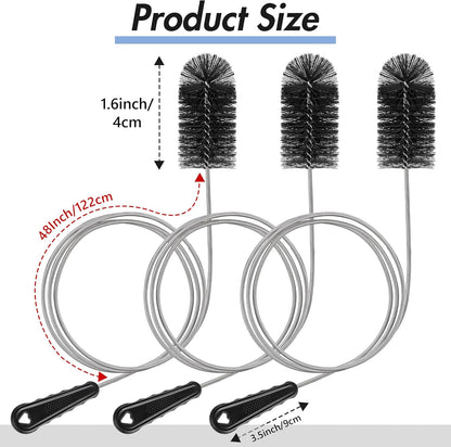 3 Pcs Condensate Trap Flexible Drain Brush, 48 Inch AC Drain Line Cleaning Brush for AC & HAVC Condensate P Trap, Black