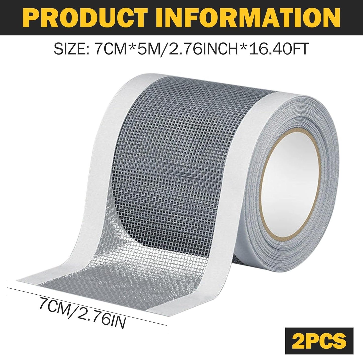 2PCS Screen Tape Mesh Repair, Self-Adhesive Window Screen Repair Tape Patch Kit, Breathable Mesh for Home (3inchx16.4ft)