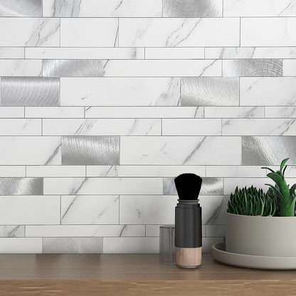 VAOVI Backsplash Tile Peel and Stick Kitchen Stone Subway Linear Mosaic Bathroom Shower Wall Waterproof(10pcs,Gray)