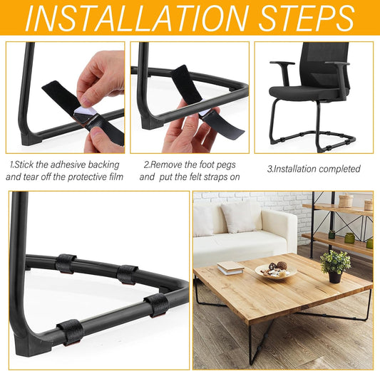 Yuanchu 24 Pcs Wrap-Around Felt Furniture Pads with Hook and Loop Fasteners Non-Slip Chair Bottom Floor Protectors Bar Stool Leg Glides Protector Patio Furniture Feet Wrap