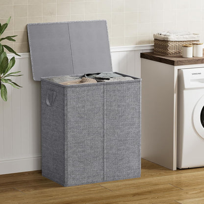Chrislley 140L Laundry Hamper 2 Section, Double Laundry Basket with Lid, Large Dirty Clothes Hamper with Removable Liner Bags, Collapsible Laundry Organizer for Bedroom, Dorm,Beige