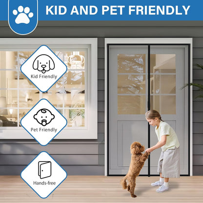 Upgraded PET Mesh Magnetic Screen Door Stronger Than Fiberglass and Polyester,Hands Free,Keep Bugs Out,Pet & Kid Friendly,Suitable for Sliding Doors,Patio and French Doors-72" X 80"