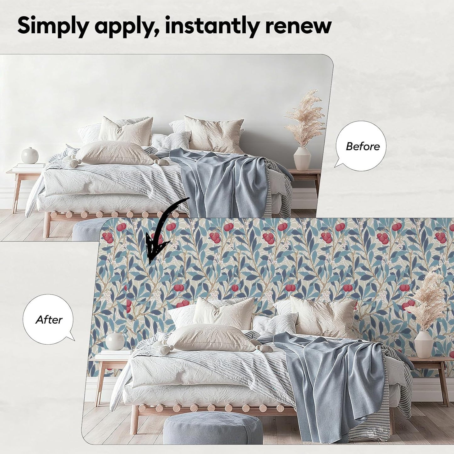 17"x118" Peel and Stick Wallpaper for Renter Friendly, Removable Wallpaper Peel and Stick, Self-Adhesive Textured Contact Paper for Walls, Cabinets, Countertops(Morning Song of Flowers)