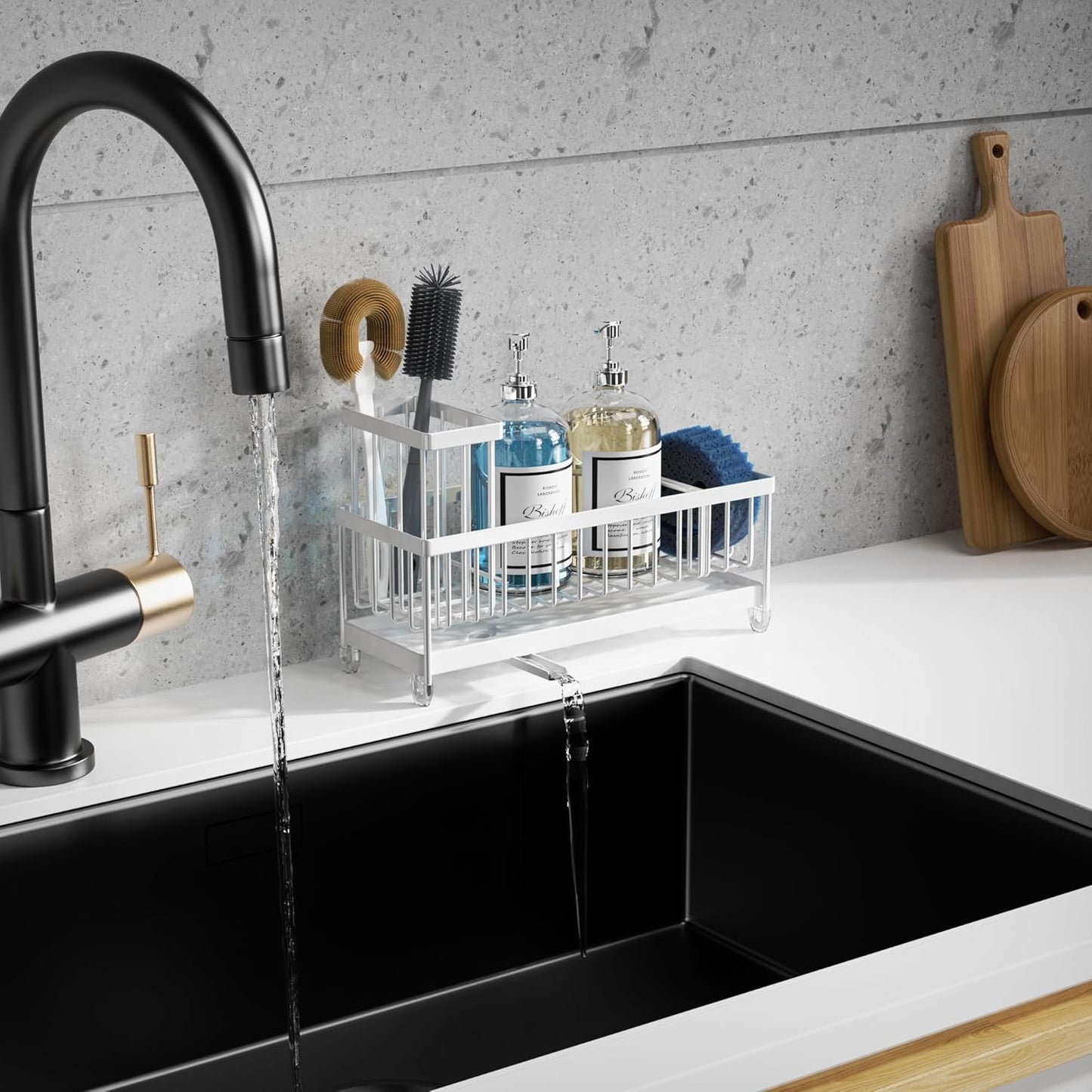 Moforoco Extra Large Sponge Holder for Kitchen Sink Organizer Caddy, Dish Brush Scrubber Holder,Stainless Steel Sink Box Utensil Holder,Soap Dispenser Set Tray Counter Accessories & Storage Rack