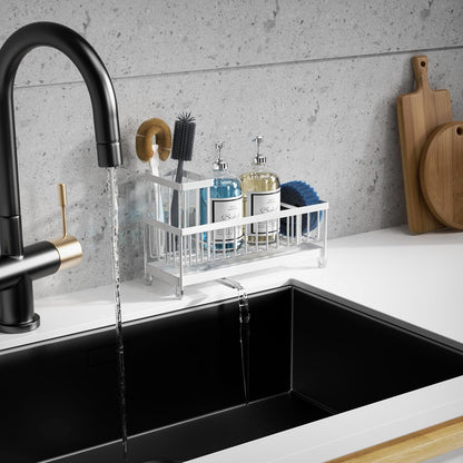 Moforoco Extra Large Sponge Holder for Kitchen Sink Organizer Caddy, Dish Brush Scrubber Holder,Stainless Steel Sink Box Utensil Holder,Soap Dispenser Set Tray Counter Accessories & Storage Rack