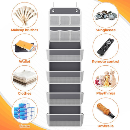 SpaceHacks 5-Tier Over the Door Organizer with Mesh Pockets, Baby Nursery Storage for Closet, Bathroom and Bedroom, Adjustable Hanging Closet Organizer for Cosmetics, Books and Essentials (Dark Grey)
