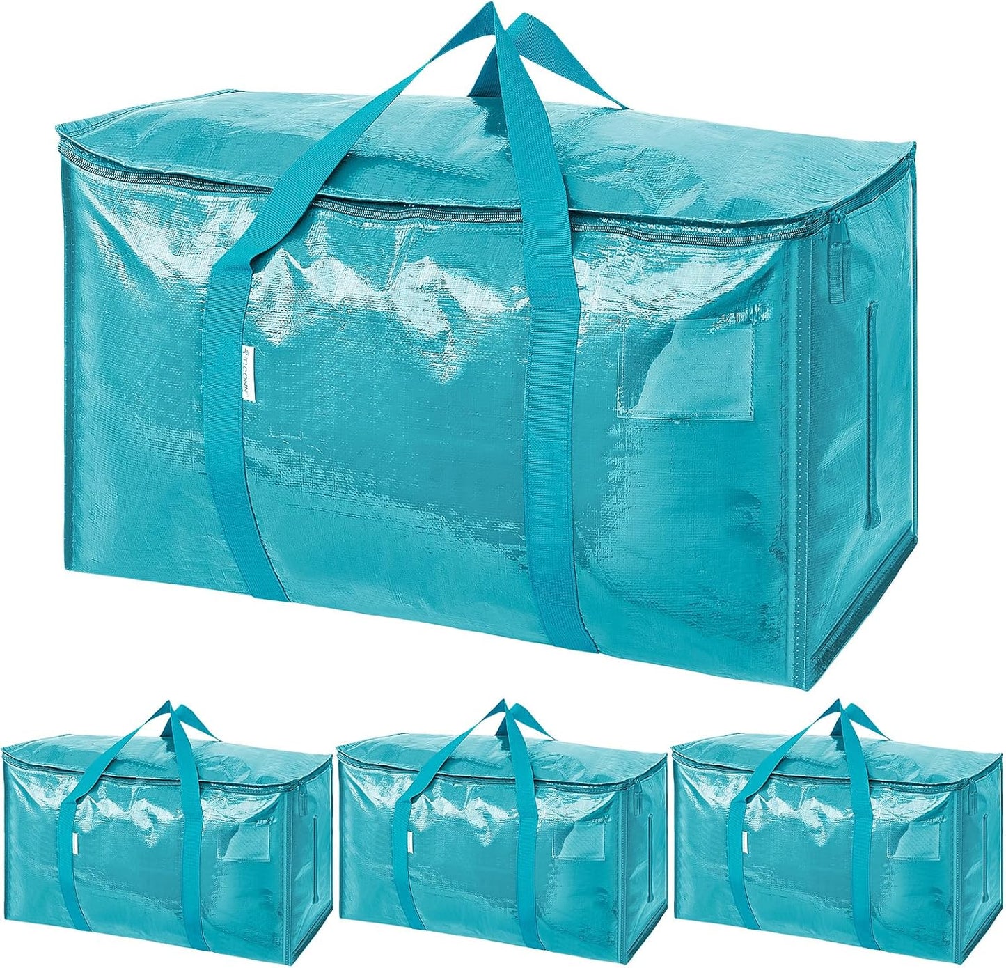 TICONN 4 Pack Extra Large Moving Bags Heavy Duty with Zippers & Carrying Handles, Durable Storage Bags Moving Boxes for Closet Organizers and Storage (4 Pack, Blue)