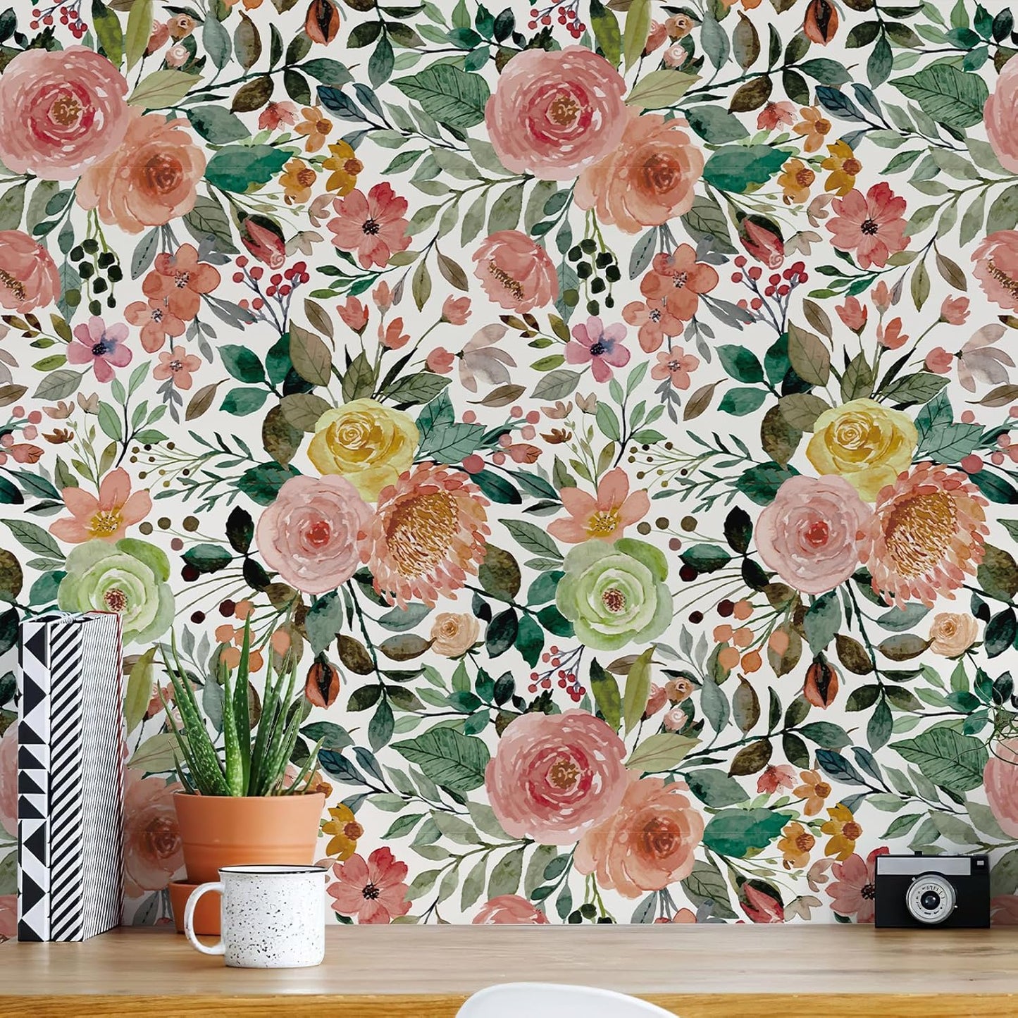 Simon&Siff Floral Peel and Stick Wallpaper, 17.3" x 120" Self Adhesive Wallpaper Boho Flower Kitchen Cabinets Furniture Decorative Renter Friendly Wall Paper