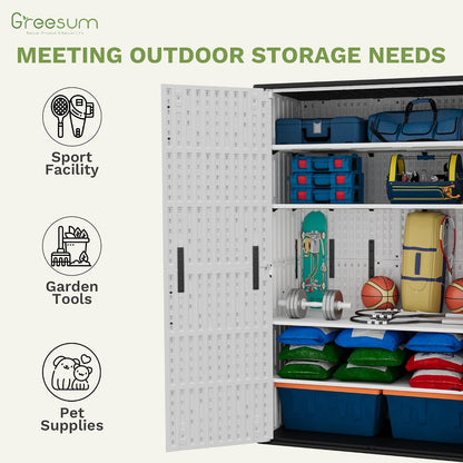 Greesum Outdoor Storage Cabinet, 26 CUFT Deck Box Without Shelves, Waterproof Plastic Storage Shed for Patio Cushions, Gardening Tools, Lockable and Sidehandles, UV Resistant, Beige